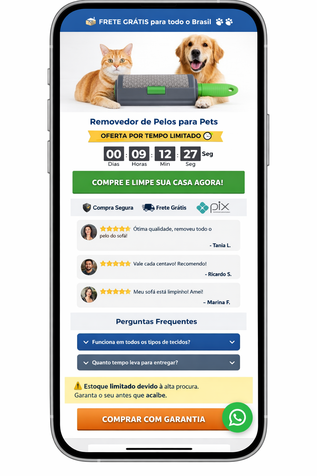 Escova Removedora de Pelos Automática para Cães e Gatos