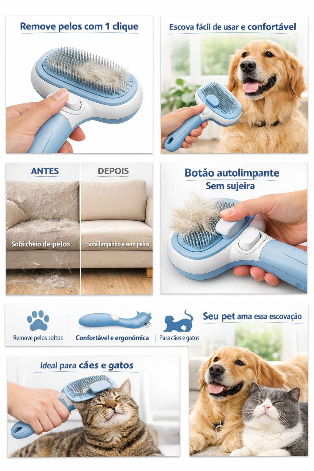 Escova Removedora de Pelos Automática para Cães e Gatos